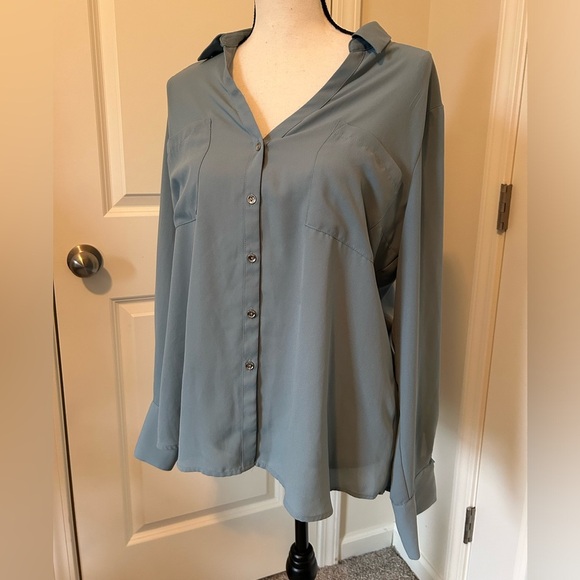Candies light blue sheer long sleeve button down dressy top - Picture 1 of 6